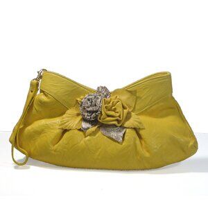 Paolo Masi Italian Leather Floral Clutch - Yellow